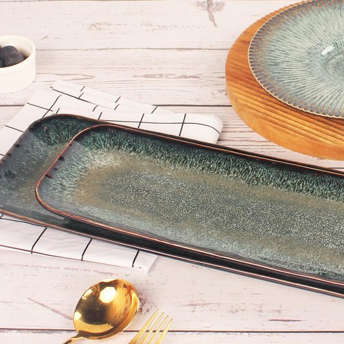 LIUYWYHCF Ceramics Long Olive Plate, 16 Inch Serving Platters, Sushi Cookies Tray Set of 4, for Sushi, baguette, Snacks, Appetizers, Dessert, Dishes Decoration, Entertain Guests, Dishwasher Safe