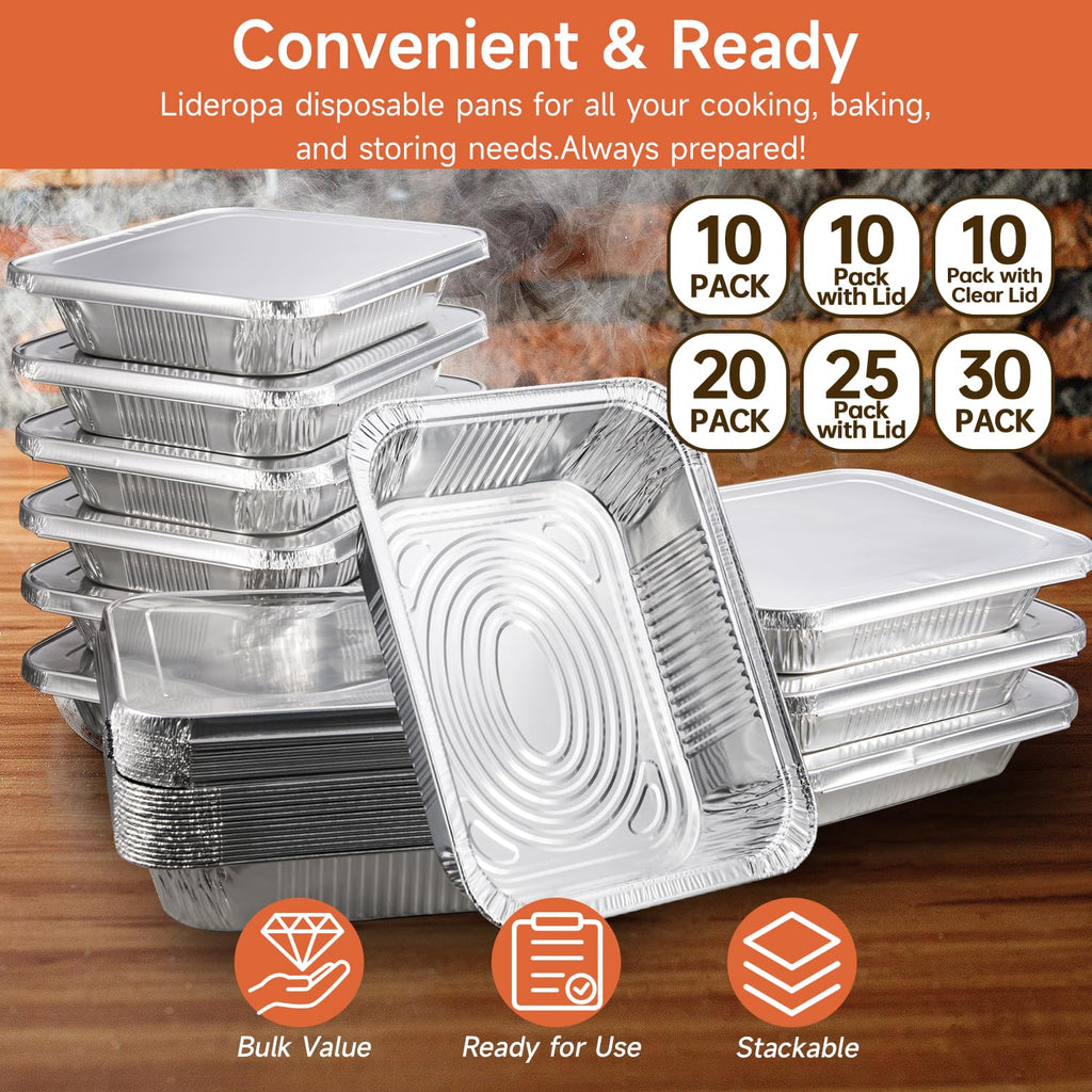 Lideropa Disposable Aluminum Foil Pans with Lids 9x13-10 Pack Aluminum Foil Pans, Heavy Duty Aluminum Baking Pans for Cooking, Baking, Meal Prep, Parties & Food Storage