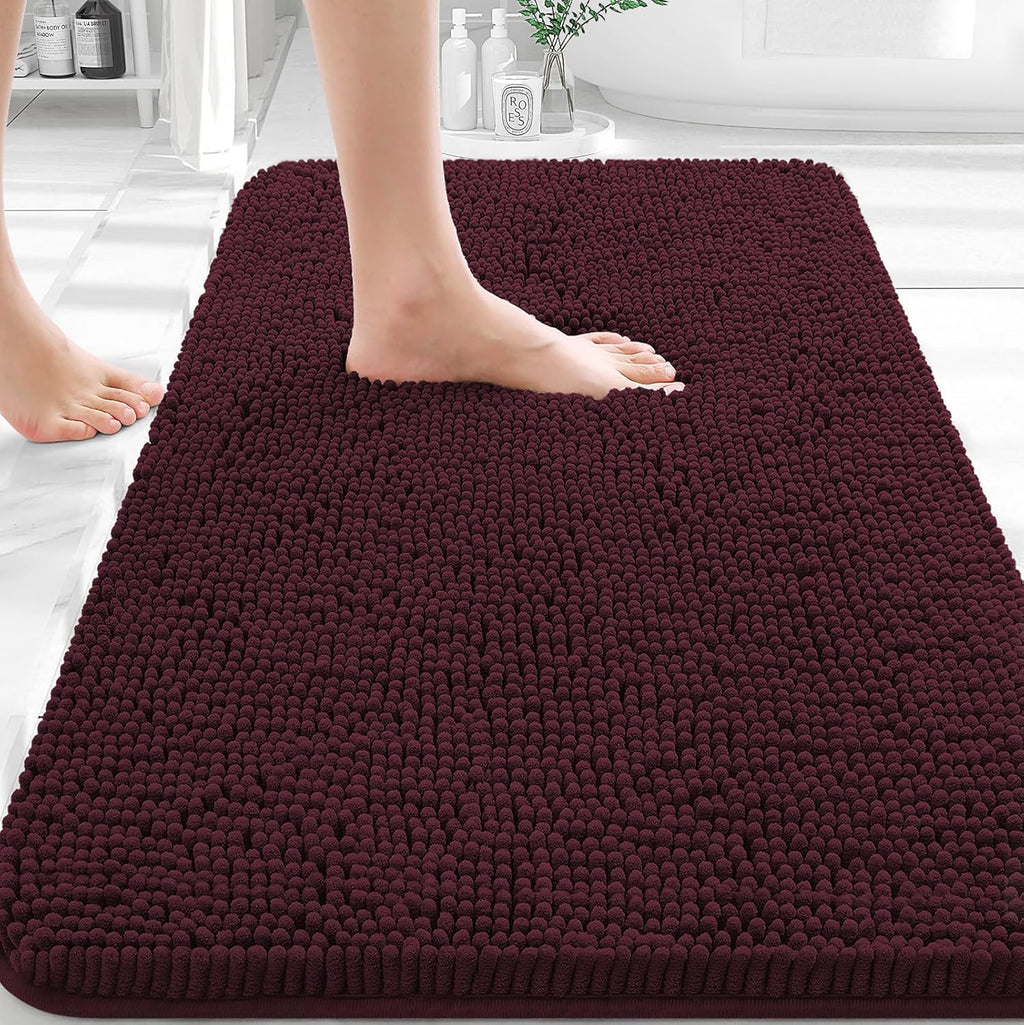 OLANLY Bathroom Rugs - Extra Soft Chenille Bath Mats | 30x20, Quick Dry, Machine Washable, Black Cherry