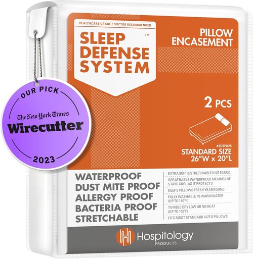 HOSPITOLOGY PRODUCTS Pillow Encasement - Hypoallergenic Bed Bug & Dust Mite Proof - Standard Size, Set of 2 - 20" H x 26" W