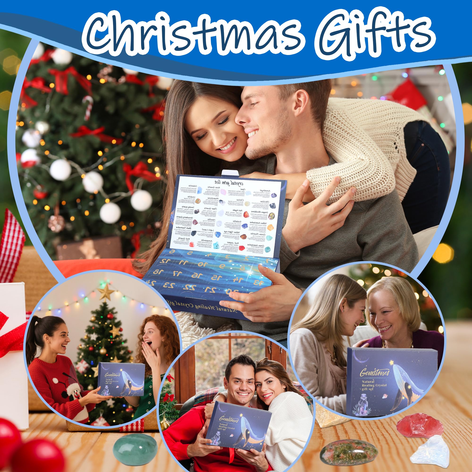 MAIBAOTA Crystal Advent Calendar 2025-24 Day Christmas Countdown Calendars for Adult Teens - Geographic Gemstone Rocks and Minerals Collection - Natural Crystals and Healing Stones