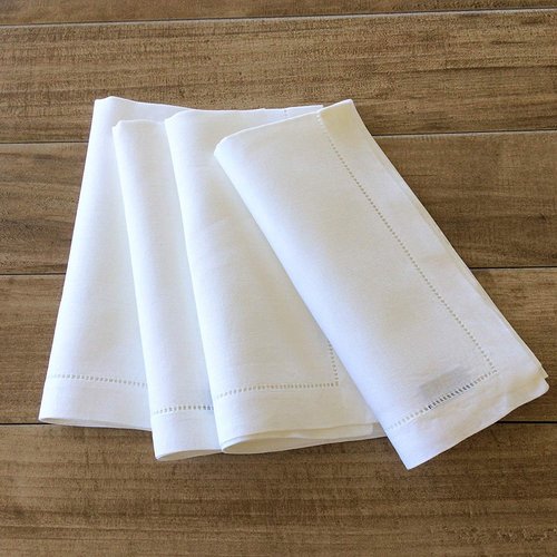 White Linen Hem Stitch Dinner Napkins - Set of 12 20"x20"-Ladder Hem Stitch 100% Linen Cloth Napkins-Super Value Bulk 12 Pack