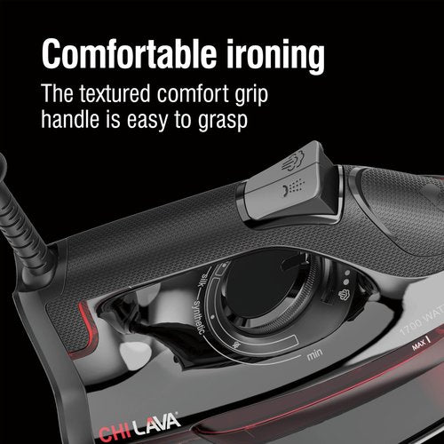 CHI Steam Iron for Clothes, 300+ Holes for Powerful Steaming, Temperature Dial, 1700 Watts, XL 10’ Cord, Auto Shutoff, Lava Infused Ceramic Soleplate, Black (13130)