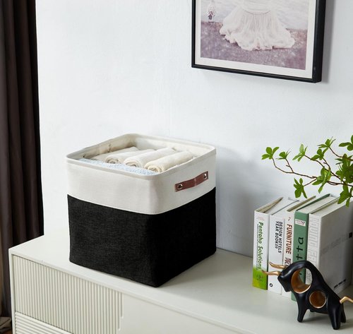 DECOMOMO Storage Cubes - 11x11 Cube Storage Bins | Stylish Black & White Baskets - 4 Pack