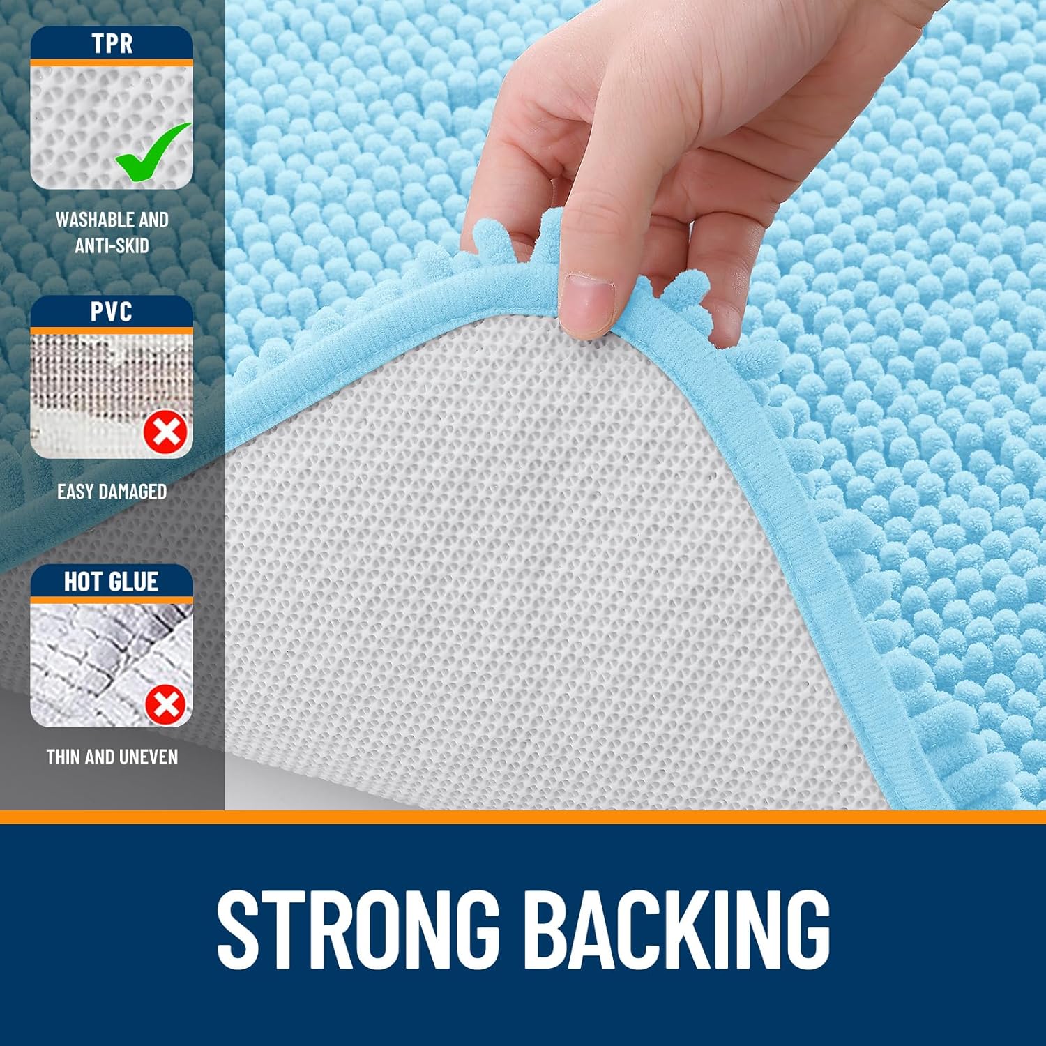 OLANLY Bathroom Runner Rugs - Soft Absorbent Chenille | Quick-Dry Rubber Backing - 59x20, Sky Blue