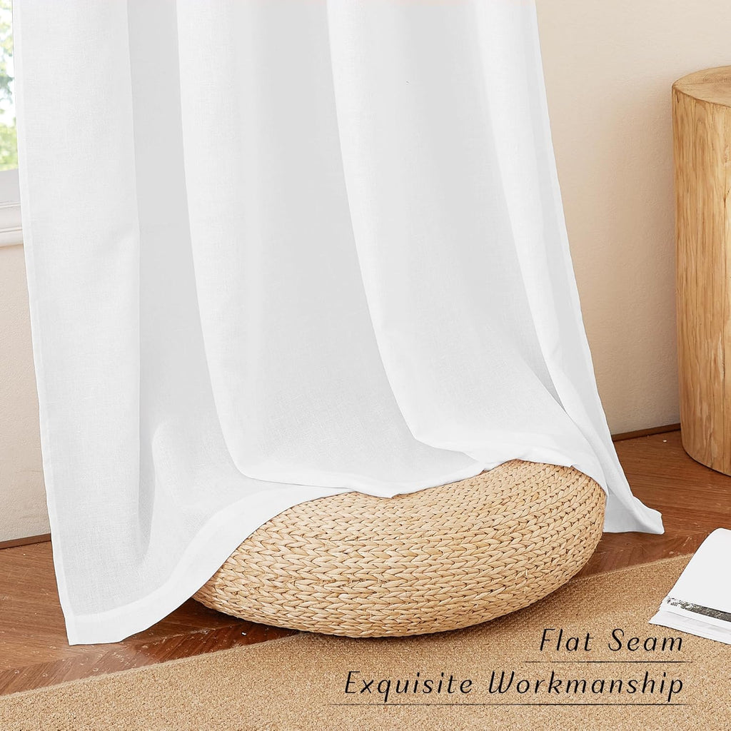 NICETOWN Thick White Linen Curtains - Grommet Privacy Window Treatments | Light Filtering Drapes, 2 Panels (W42 x L63)