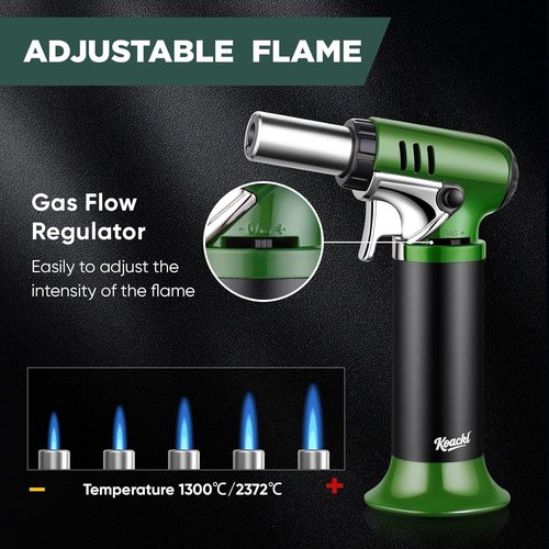 KOACKL Refillable Butane Torch - Adjustable Flame with Fuel Gauge & Safety Lock - Ideal for Welding & Resin Art