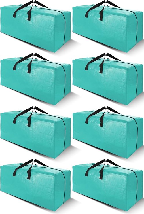 Cosy Family Extra Large Moving Bags - 8 Pack with Strong Handles & Backpack Straps | Space-Saving Storage Totes in Aquamarine