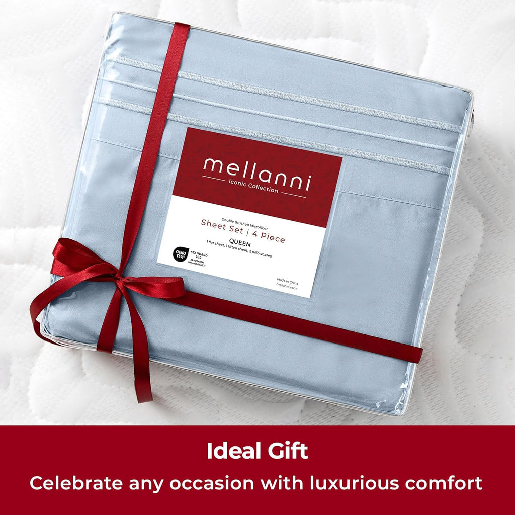 Mellanni Twin Sheets Set - 3 PC Luxury Bedding | Extra Soft, Cooling & Stain Resistant - Blue Hydrangea