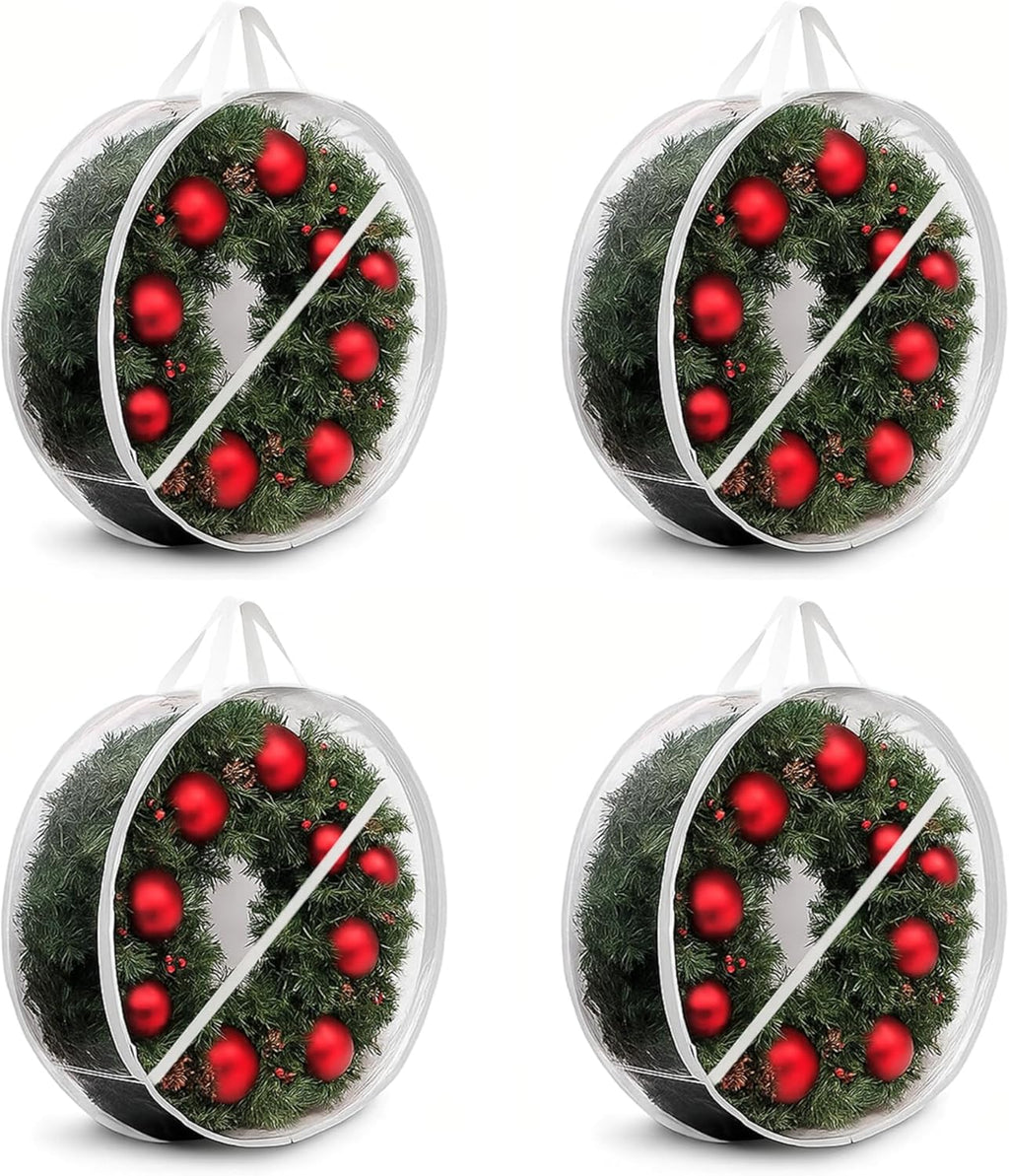 ProPik Christmas Wreath Storage Bag - Waterproof 4-Pack Clear Container for Holiday Wreaths | 24-Inch PVC