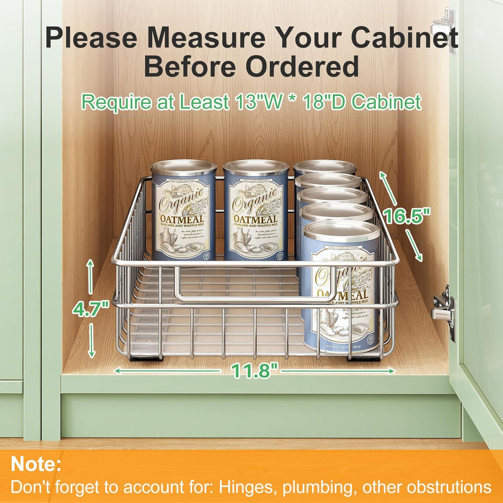 Pull Out Cabinet Organizer by Regine Switzerland - Stainless Steel 2-Pack Drawer with Silent Slides | Ideal for Kitchen, Pantry & Bathroom