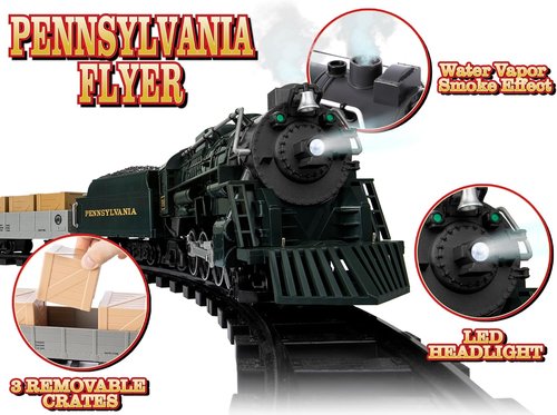 Lionel Pennsylvania Flyer Battery-Powered Train Set - Bluetooth Control, Water Vapor Smoke & Lights | 2-Rail Track for Kids 4+