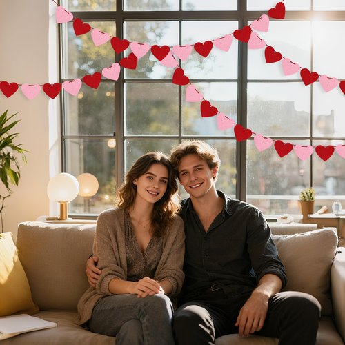 4 Pack Felt Heart Garland Banner, No DIY Valentine's Day Decorations Red Pink Hearts Hanging Banner 9.8ft Galentines Day Heart Felt Decor for Wedding Anniversary Birthday Home Valentine Party Supplies