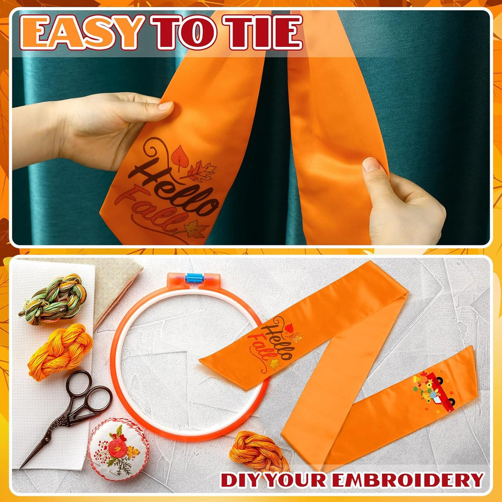 VitalCozy Hello Fall Wreath Sash - Satin Ribbon for Embroidery Monogram | Indoor/Outdoor Decor