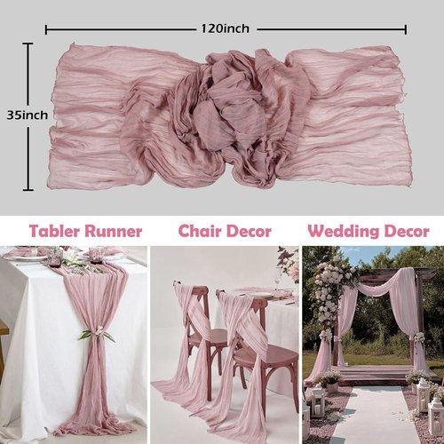 LuxeLouise Cheesecloth Table Runner - 120 Inch Chiffon Gauze for Elegant Table Decor | Dusty Pink 2 Pack