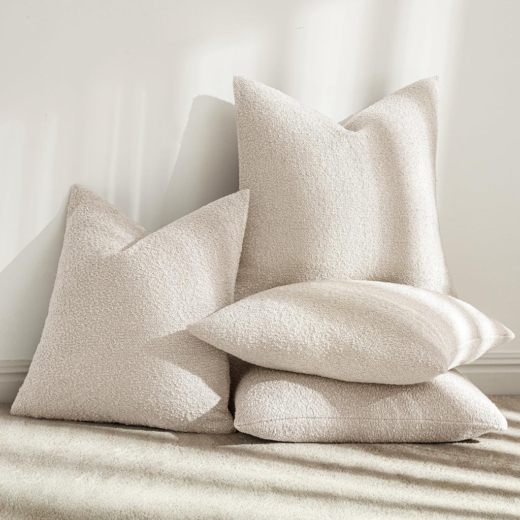 MIULEE Decorative Boucle Throw Pillow Covers - Soft Beige Accent 18x18 Inch for Modern Farmhouse Decor