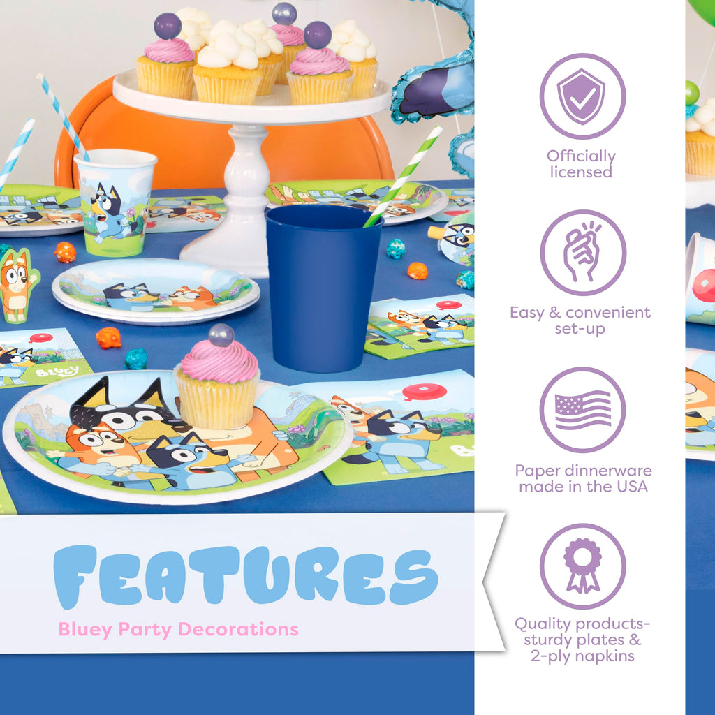 Bluey Birthday Decorations Girl Party Supplies for 16 - Bluey Party Decorations with Banner, Tablecloth, Balloons, Plates, Napkins, Forks, Sticker - Officially Licensed