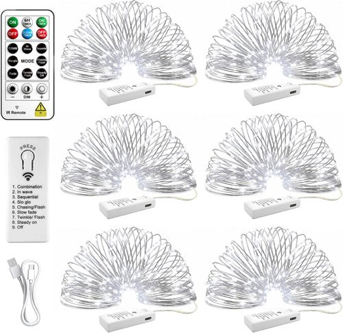 HXWEIYE 6 Pack Rechargeable Fairy Lights - Remote & DIY Timer, 7ft 20LED Twinkle String Lights for Weddings & Home Decor