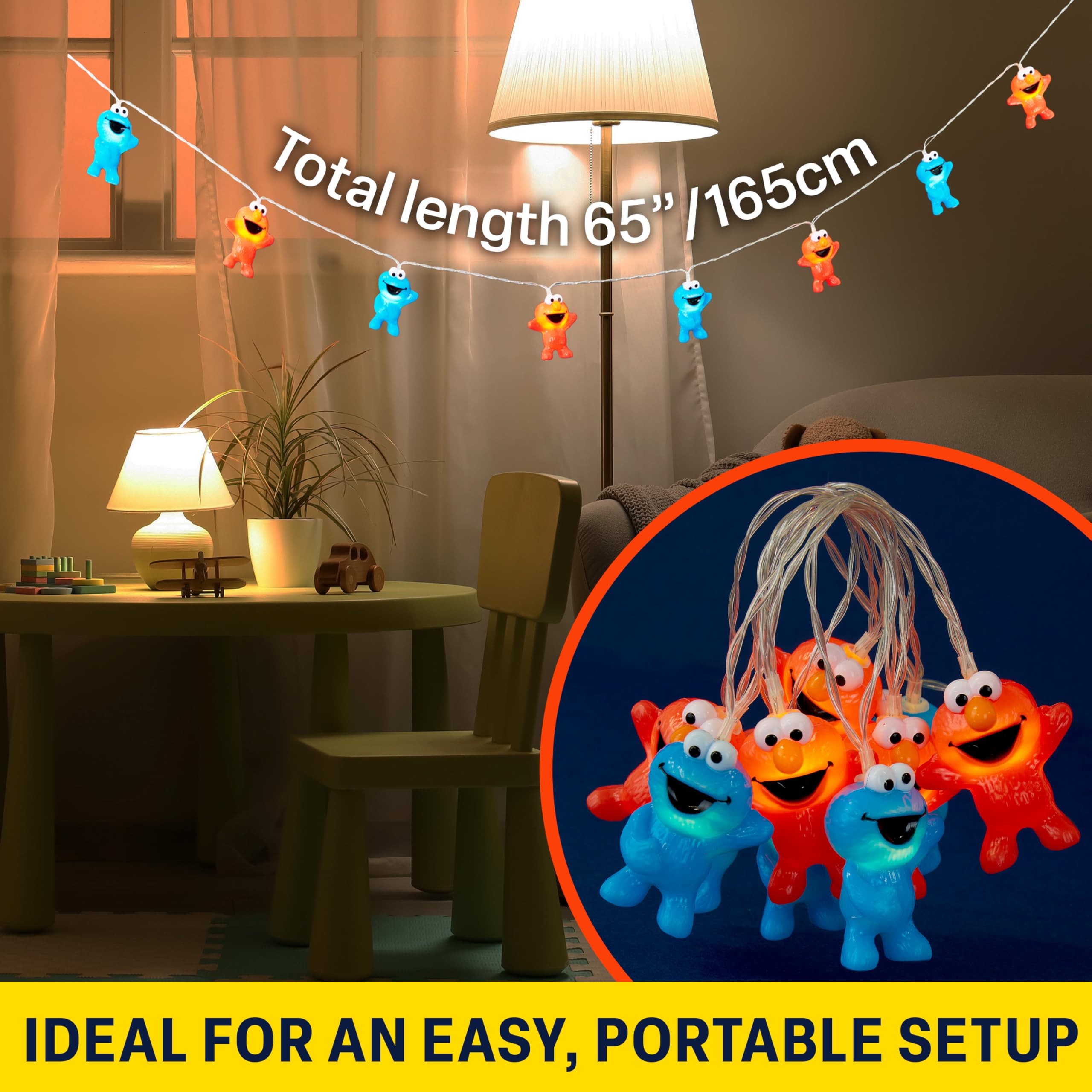 Get Trend Sesame Street Cookie Monster, Elmo 3D String Lights, 5.5ft Indoor LED Battery Operated Warm Fairy Lights, Room Decor, Home Decorations