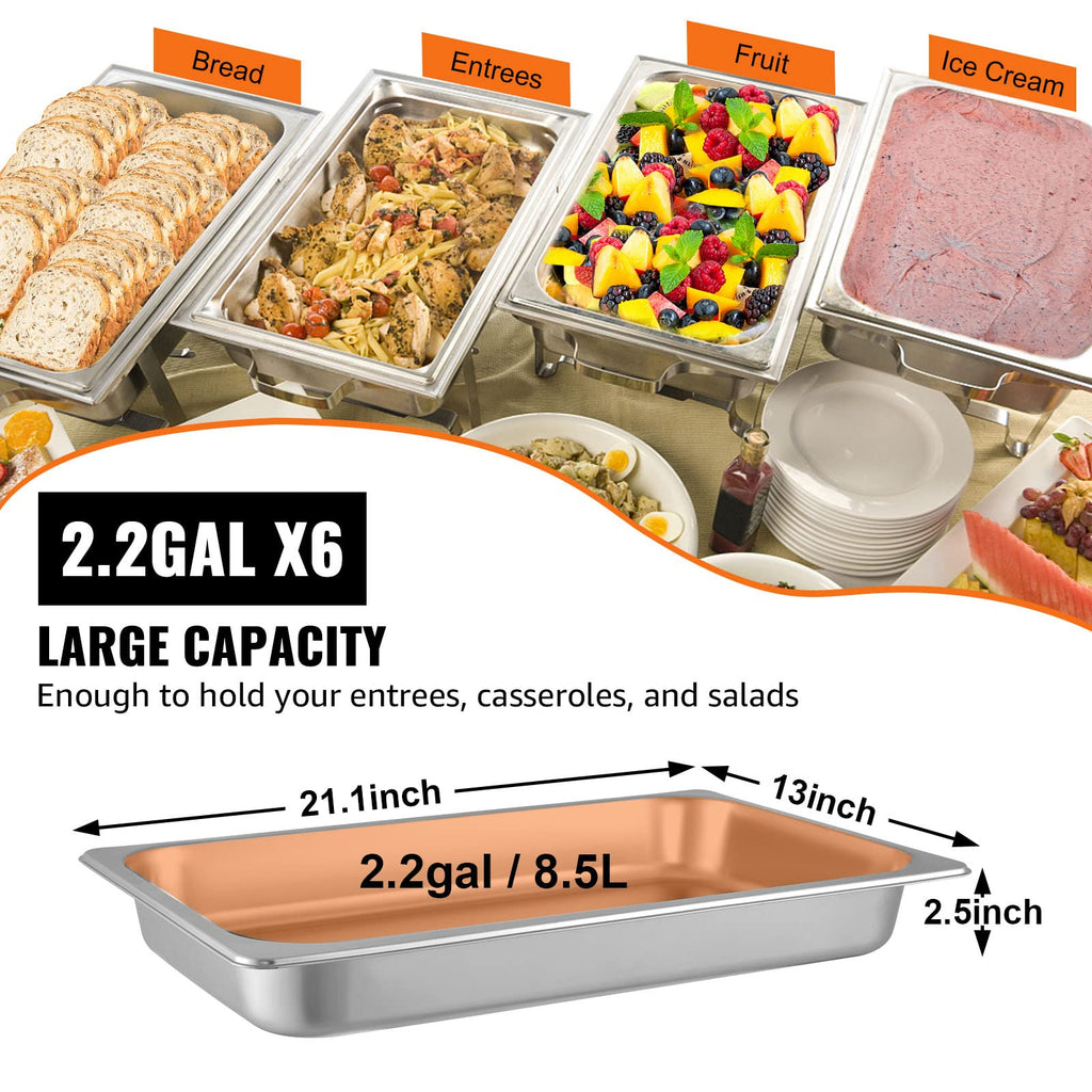 VEVOR Hotel Pans Full Size 2.5 Inch Deep, Steam Table Pans 6 Pack,0.8mm Thick Stainless Steel Hotel Pan Anti Jam Steam Table Pan, for Home, Party, Restaurant, Hotel, Buffet
