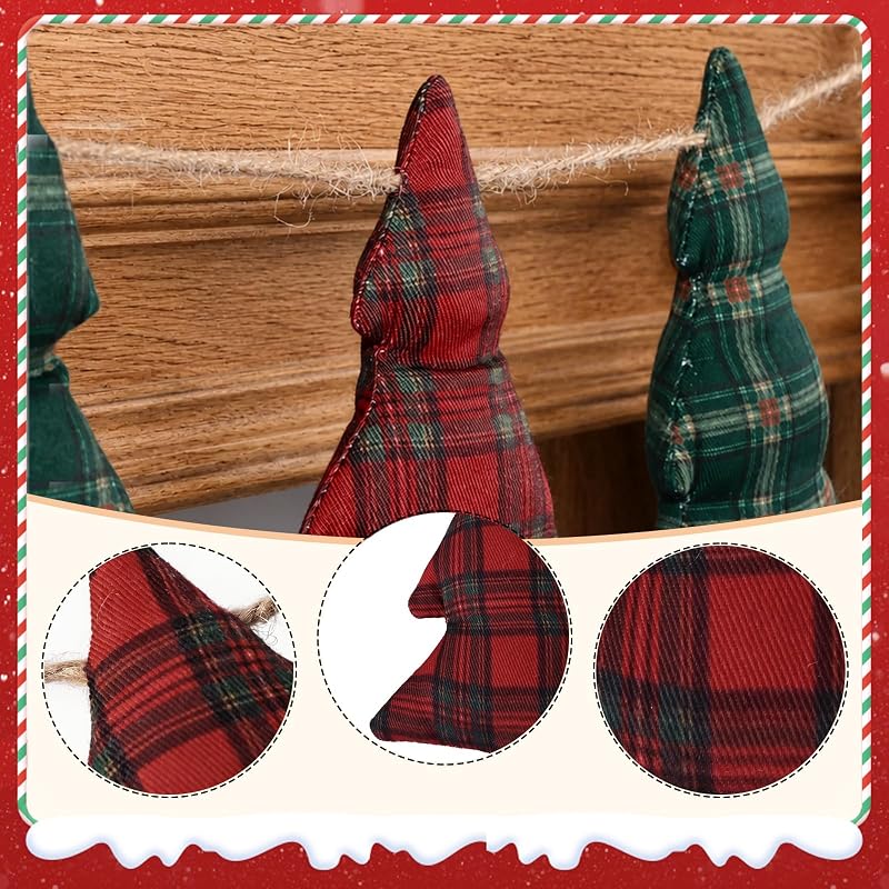 Christmas Garland Banner with Red & Green Plaid Trees for Mantle - Farmhouse Decor