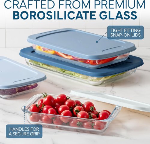 Cook With Color 8-Piece Deep Glass Baking Dish Set - Versatile Casserole & Food Storage Containers | Freezer-to-Oven, Microwave & Dishwasher Safe, Blue