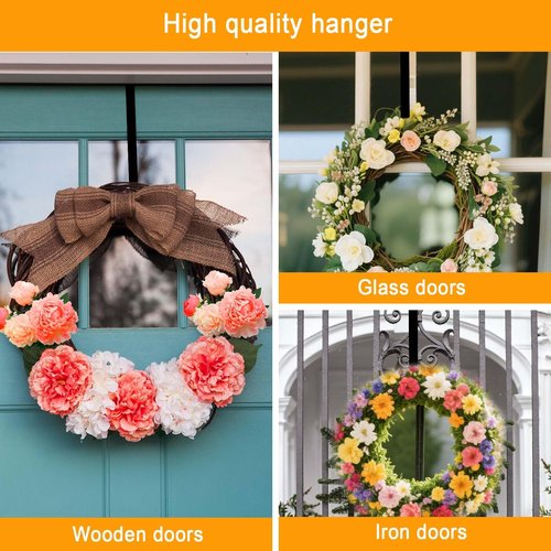15" Christmas Wreath Hangers for Front Door, 2 Pack Over The Door Wreath Hanger Hooks for Hanging Christmas Thanksgiving Easter Fall Spring Decoration, Door Hangers Suitable for Various Doors (Black)