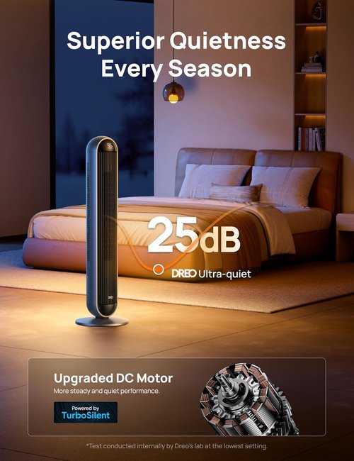 DREO Tower Fan & Heater Combo - 42 Inch, 120° Oscillation, 17 Levels, 6 Modes, Quiet Remote Control