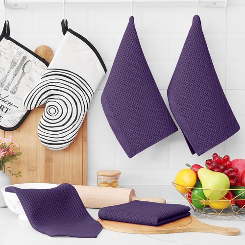Homaxy 100% Cotton Waffle Weave Dish Cloths - Ultra Soft & Absorbent, Quick Drying | 12x12 Inches, 6-Pack, Eggplant