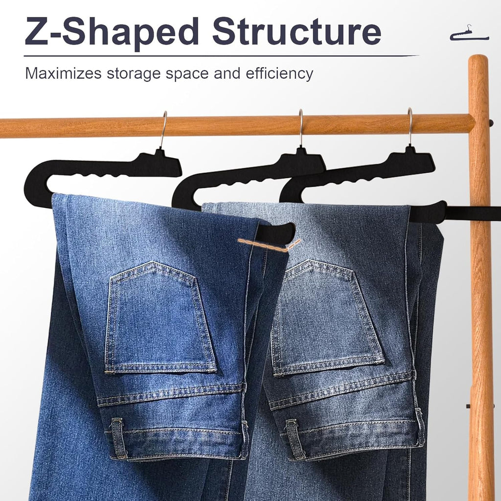 Velvet Pants Hangers - 16 Pack Non-Slip Black Hangers with 360° Swivel Hook | Space-Saving Design for Heavy Pants & Jeans