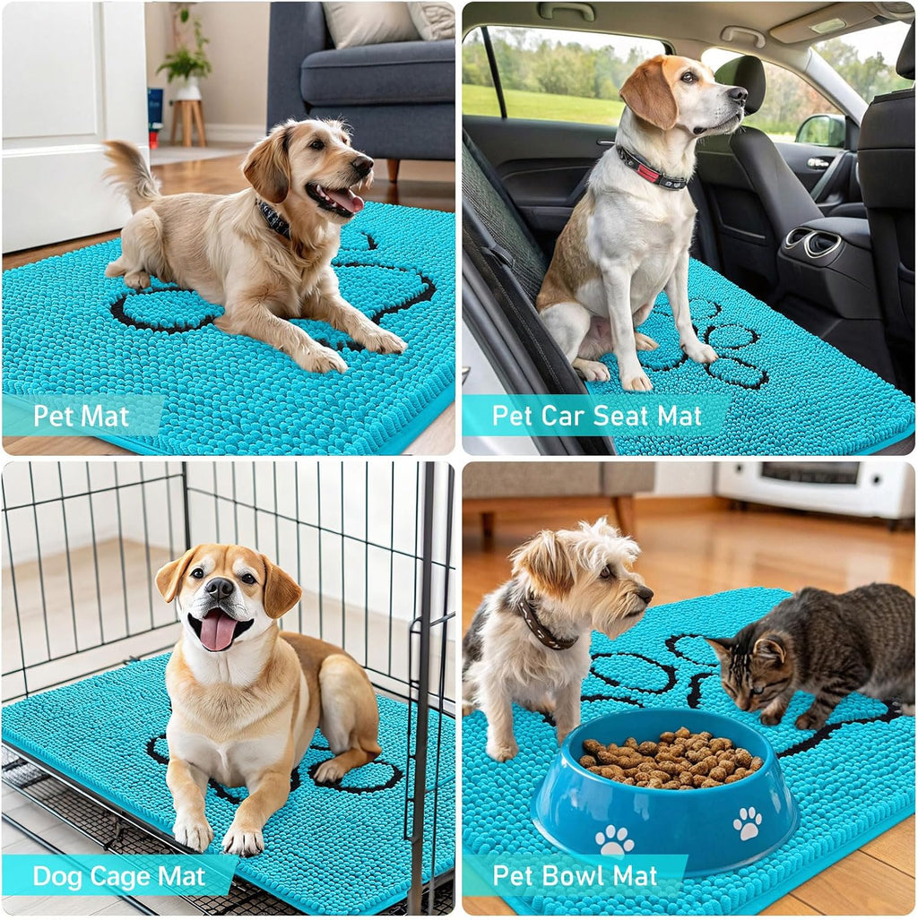 OLANLY Dog Door Mat - Absorbent Non-Slip Mud Mat for Dogs | Paw Print Design, Aqua Blue 30x20
