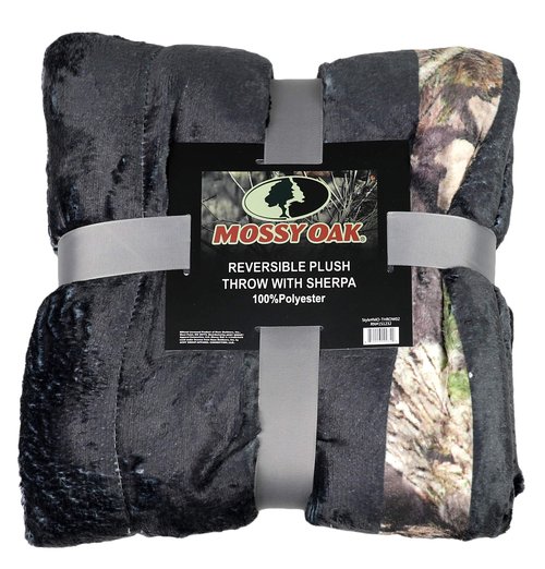 Mossy Oak Reversible Plush Throw Blanket with Sherpa, 50X60 (Black)