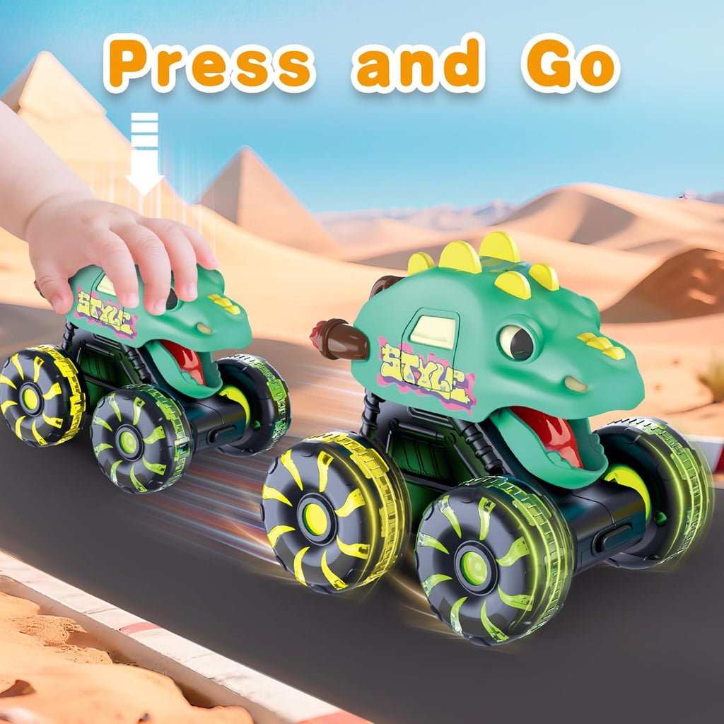 Skiennix Dinosaur Monster Truck Toys - Light-Up LED Wheels | 3-Pack for Toddlers & Kids