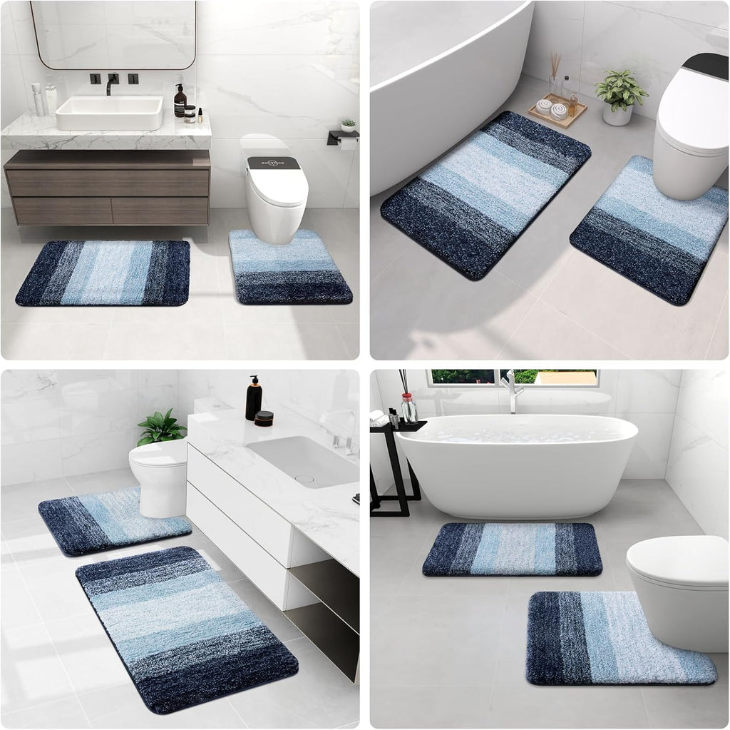 Arotive Microfiber Bath Rug - Soft, Absorbent & Non-Slip | 24x16 Dark Blue Rectangular Mat