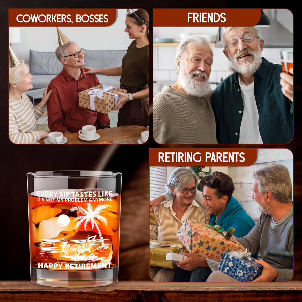AXIARA Funny Retirement Gifts for Men Women - 11 oz Engraved Crystal Whiskey Glass - Going Away Goodbye Farewell Gifts for Coworkers Boss, Retirement Gift for Friends Dad Grandpa Woman