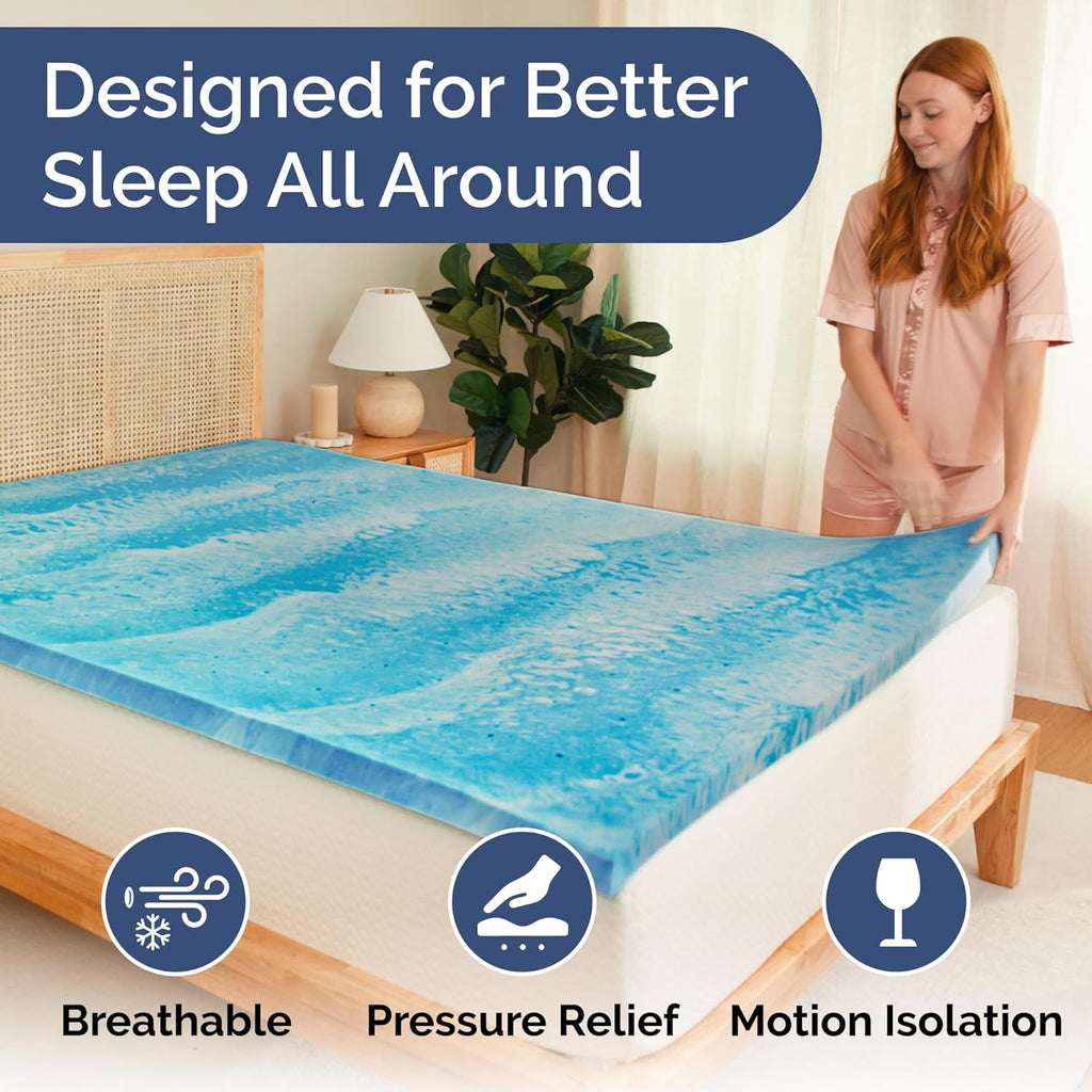 Queen Memory Foam Mattress Topper by [Brand Name] - Cooling Gel Infused for Pressure Relief & Pain-Free Sleep - CertiPUR-US & Oeko-TEX Certified