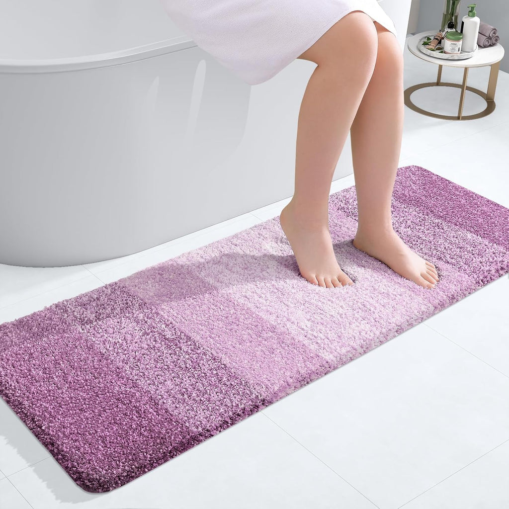 OLANLY Bathroom Runner Rug - Extra Soft Microfiber Mat with Rubber Backing | 47x17 Inches, Quick Dry, Pinkish-Purple