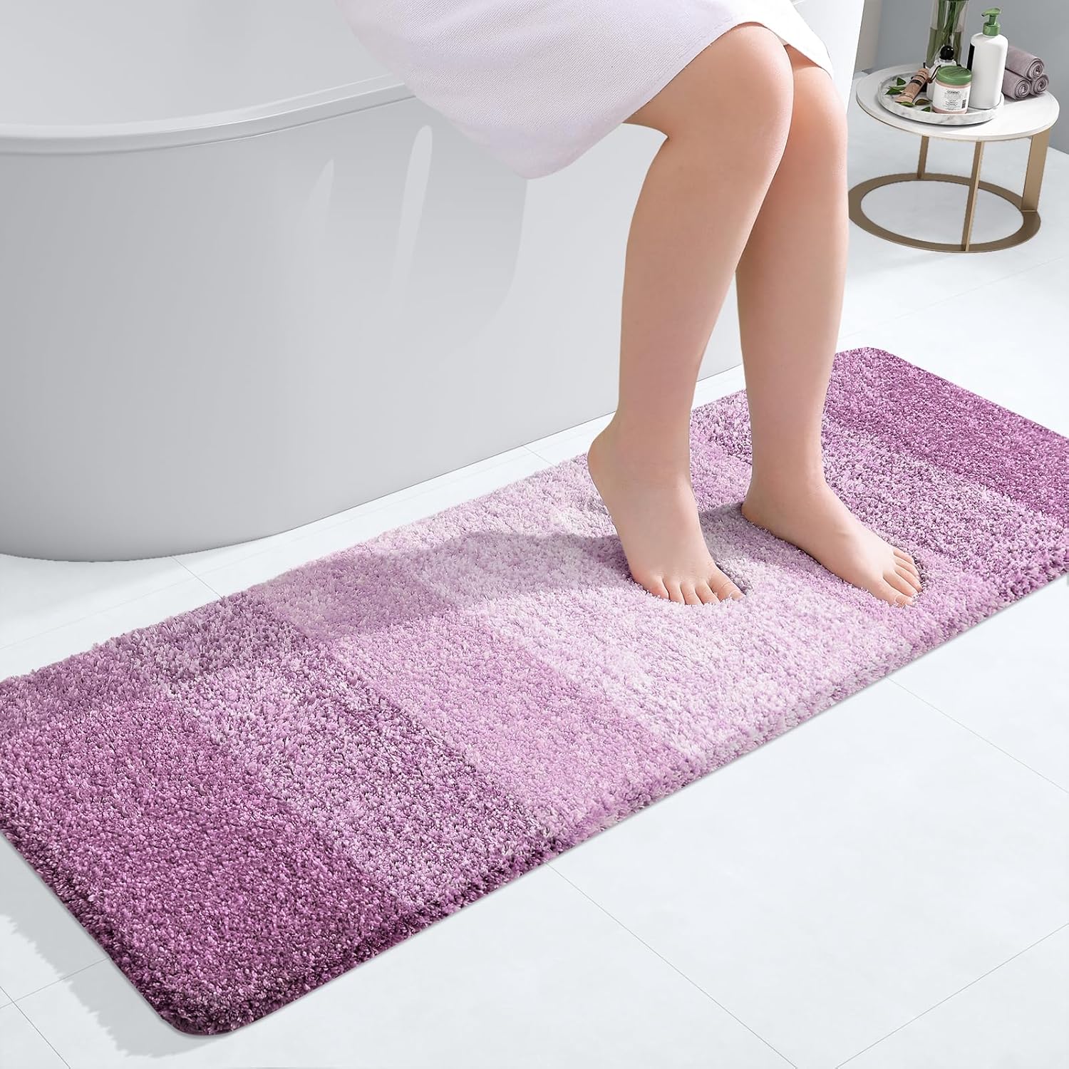 OLANLY Bathroom Runner Rug - Extra Soft Microfiber Mat with Rubber Backing | 47x17 Inches, Quick Dry, Pinkish-Purple