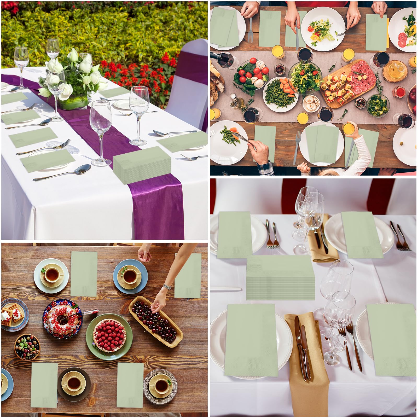 50Pcs Sage Green Disposable Paper Napkins,Decorative Dinner Cocktail Napkin Paper Hand Towels for Easter,Wedding,Birthday,Baby Shower Party Decorations and Supplies,7.9x4.3