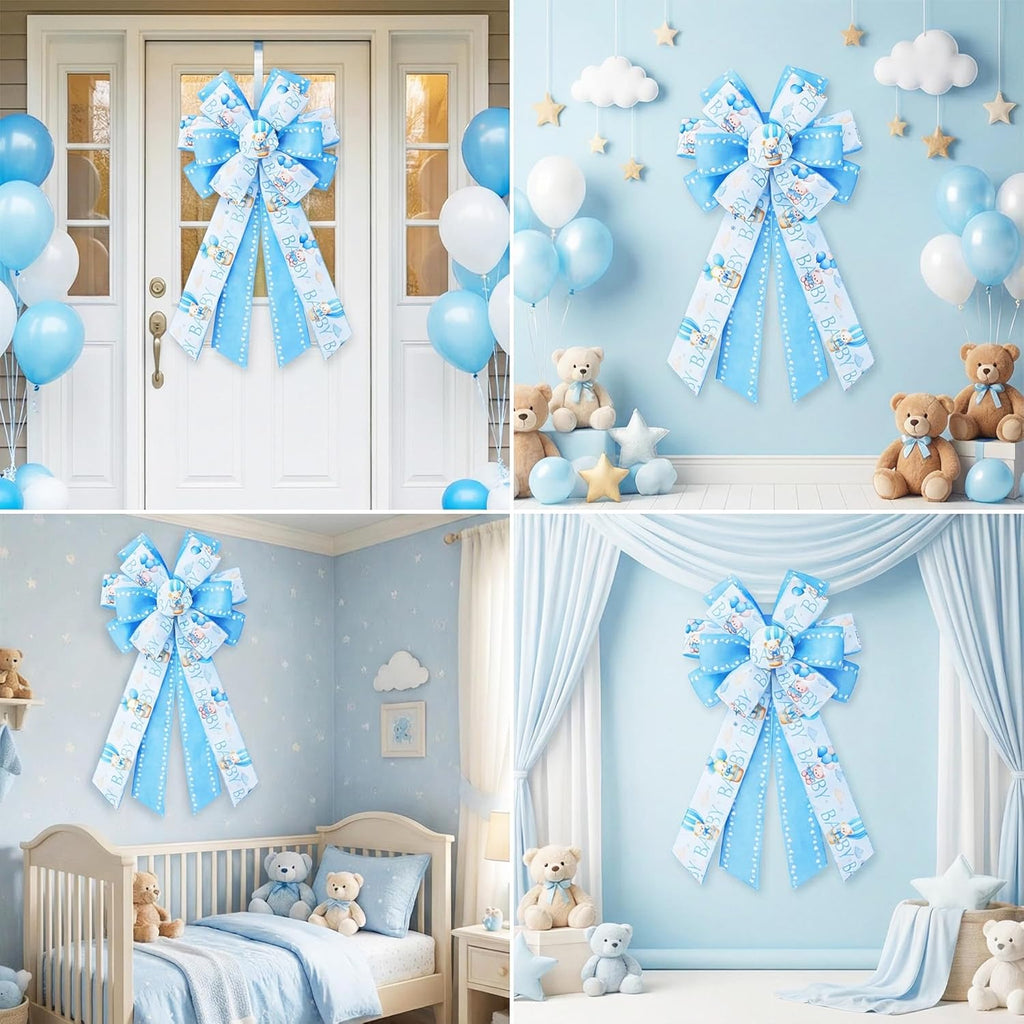 Skiennix Large Baby Shower Bows - 20x11 Inch Baby Blue Decorative Ribbons for Indoor/Outdoor Decor