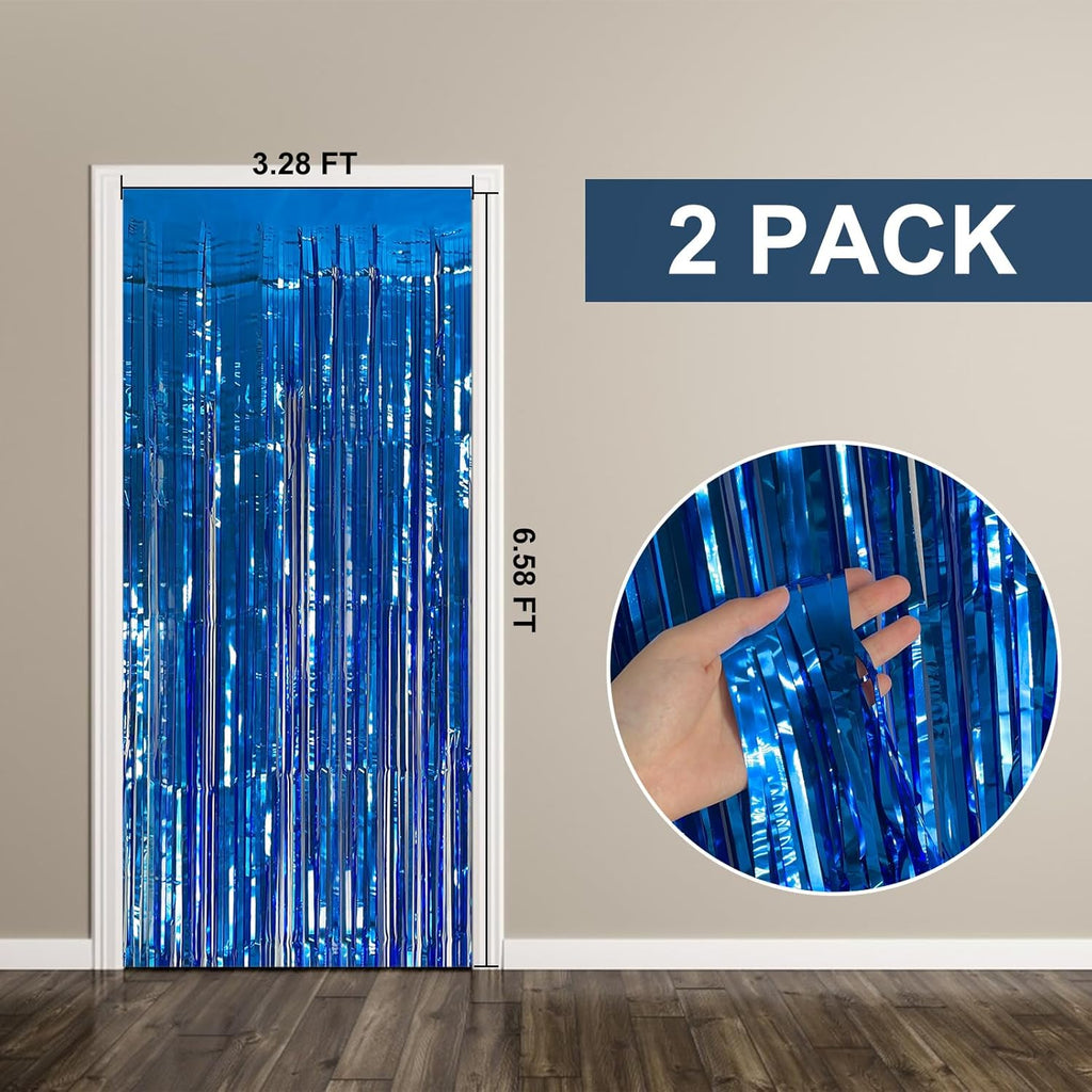 Skiennix Blue Party Decorations - 2 Pack Ocean Theme Streamers & Tinsel Foil Curtains for Celebrations