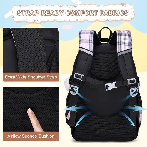 MOMUVO Backpack for Girls with Lunchbox, Kids Backpack with Lunch Box, Bookbag for Girls Kindergarten Elementary Preschool Middle School