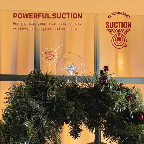 Christmas Wreath Hanger - Heavy Duty Suction Holders for Glass Doors | Set of 2, Supports Up to 10 lbs