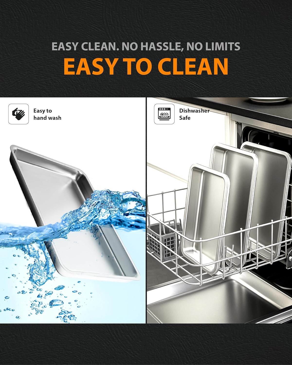 Stainless Steel 3-Piece Baking Pan Set by [Brand Name] - Oven Safe, Corrosion-Resistant, Easy to Clean | 16-Inch, 12-Inch, 9-Inch Sizes