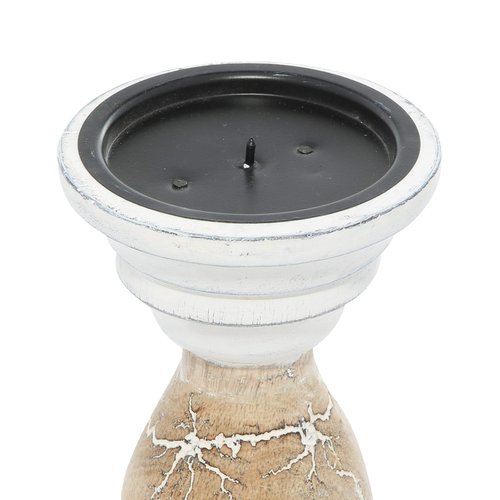 Deco 79 Wood Abstract Candle Holder, Set of 3 6", 8", 10"H, Beige