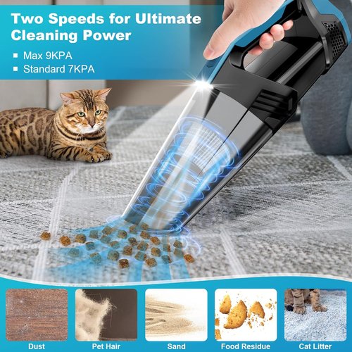 Blestan Cordless Car Vacuum - Lightweight High-Power Handheld Cleaner with LED Light | Ideal for Home, Office & Pet Hair, Black/Blue