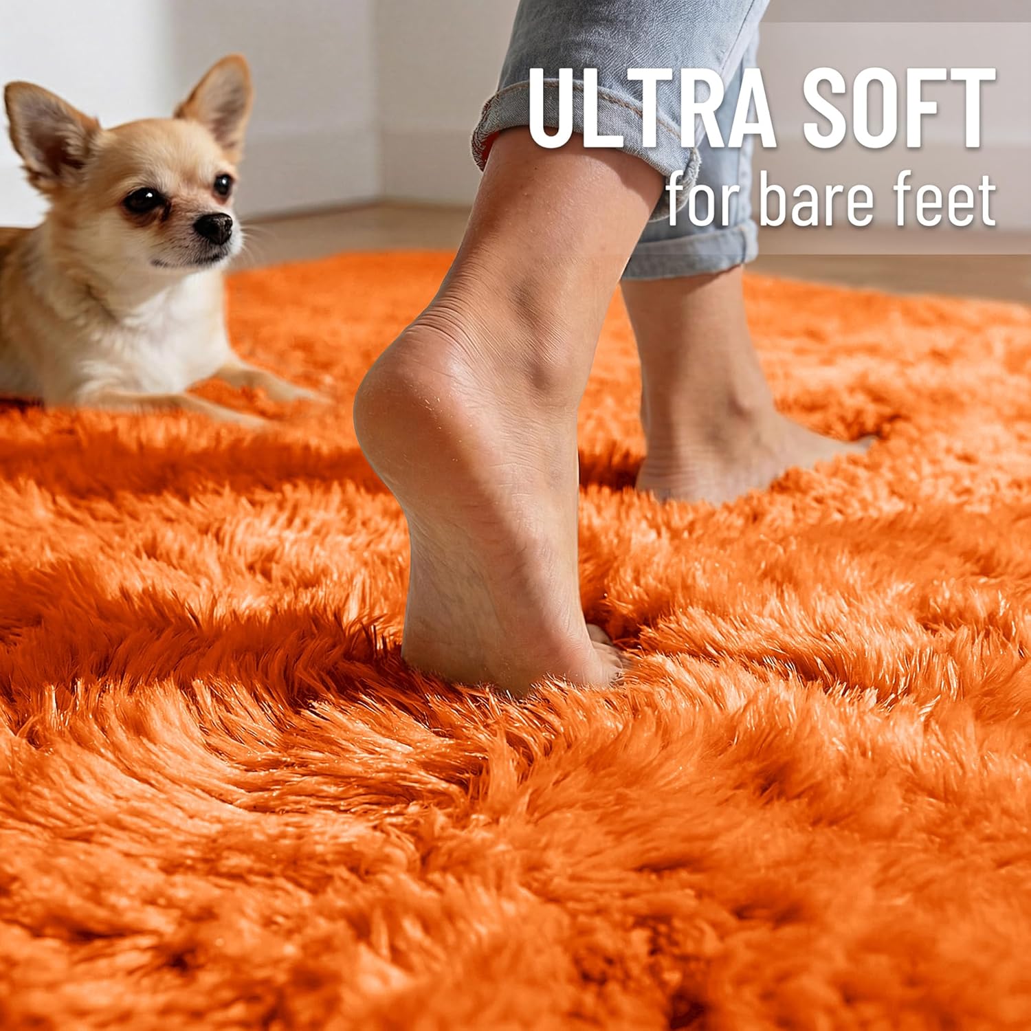 OLANLY Soft Fluffy Shaggy Small Bedside Rug - 3x5 Machine Washable Indoor Carpet in Orange