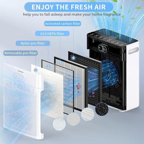 Air Purifiers | HEPA Air Purifier with Pet Mode & Timer for Up to 2200 Ft² - Black