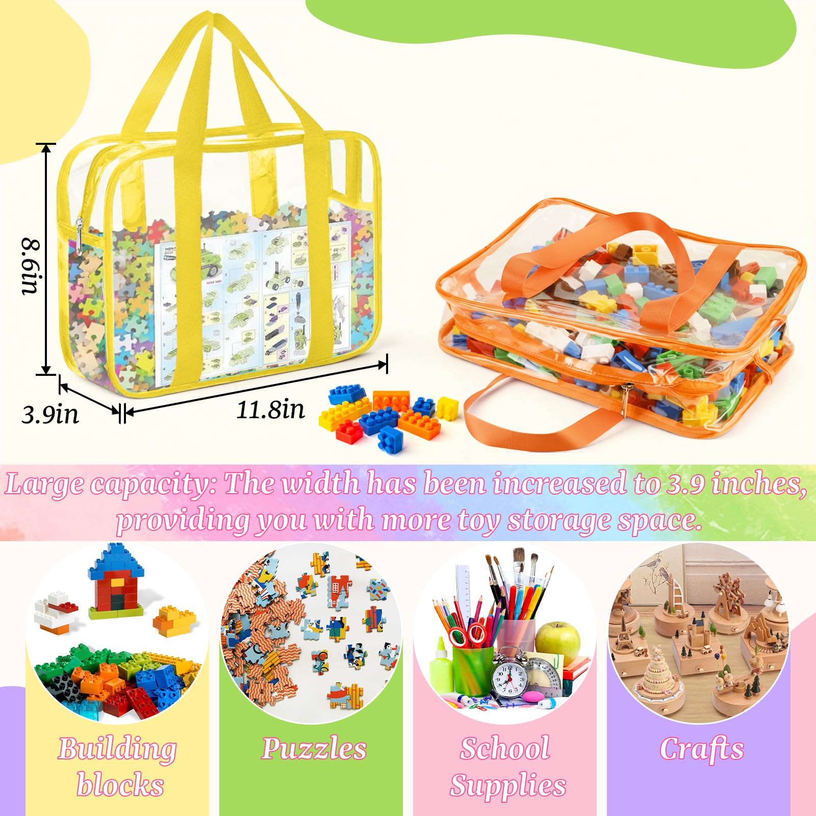 6PCS Large Toy Storage Bags, Reusable Transparent PVC Toy Boxes, High-Capacity Toy Organizer Suitable for Multiple Occasions (Colorful, Large)