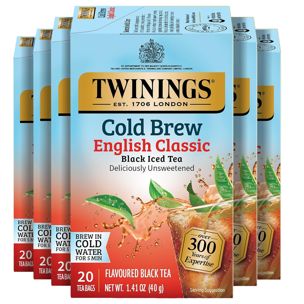 Twinings Cold Brew Iced Tea Bags - Unsweetened Black Tea, Caffeinated, 20 Count (Pack of 6)